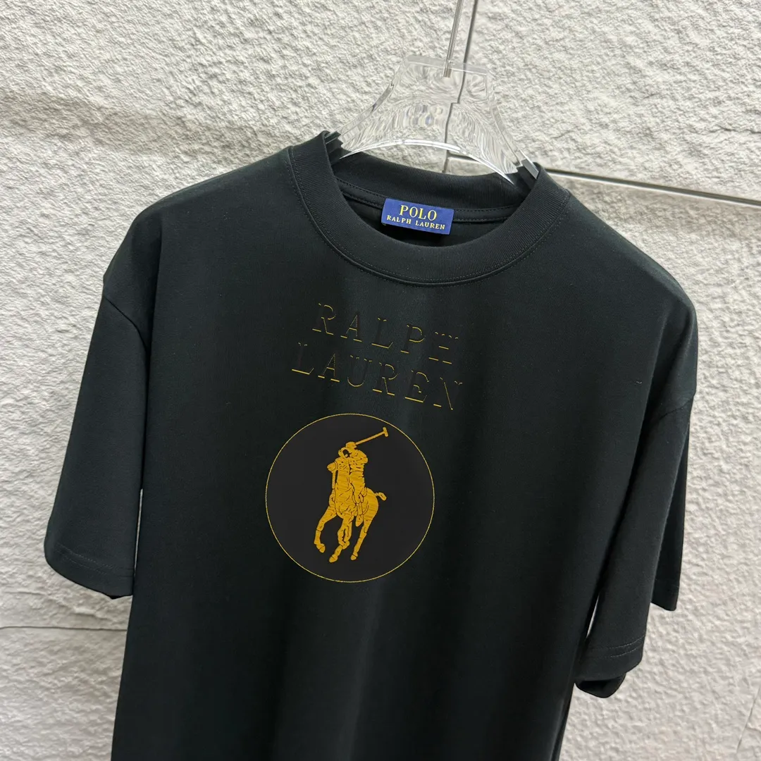 🅿️180 Polo* Ralph Lauren 2025 spring and summer new style Classic letter pony print custom double yarn plain cotton fabric short-sleeved T-shirt for men and women Color: black white Size: S (90-130 pounds) M (120-150 pounds) L (140-165 pounds) XL (160-180 pounds) XXL (180-210 pounds)